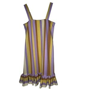 Eugenia Fernandez Womens Sleeveless Mini Dress Sz M  Striped Ruffle Hem Tropical